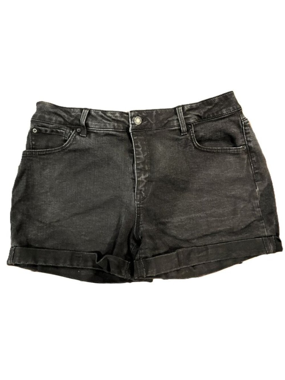 Time and Tru Black Denim Shorts Women's Size 16 Mid Rise Stretch Cuffed